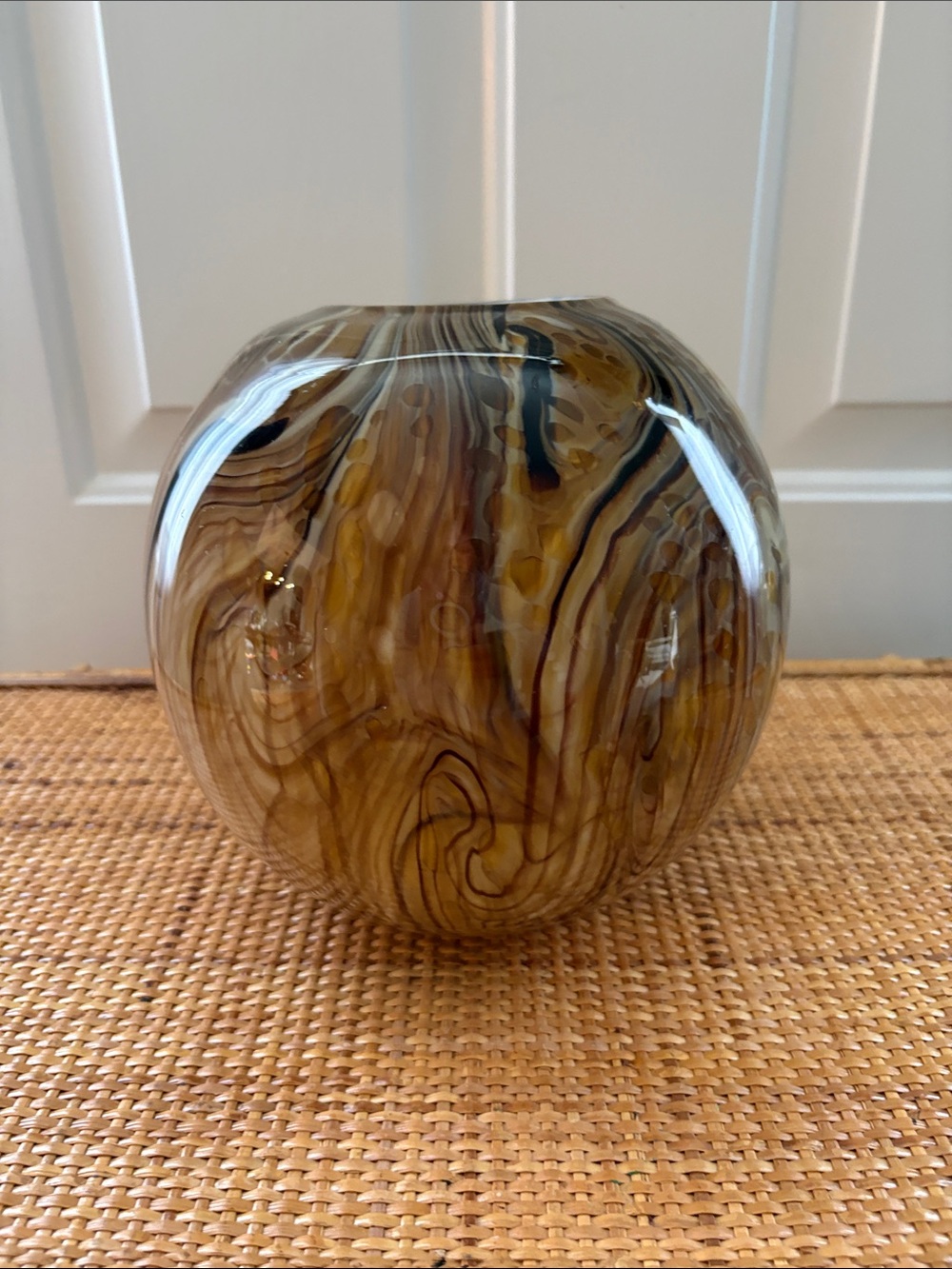 Handblown Amber Swirl Glass Vase - Decorative Home Accent